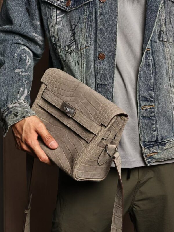 GPC Mode Kelly Messenger 27CM Vert De Gris Frosted Crocodile Leather PHW