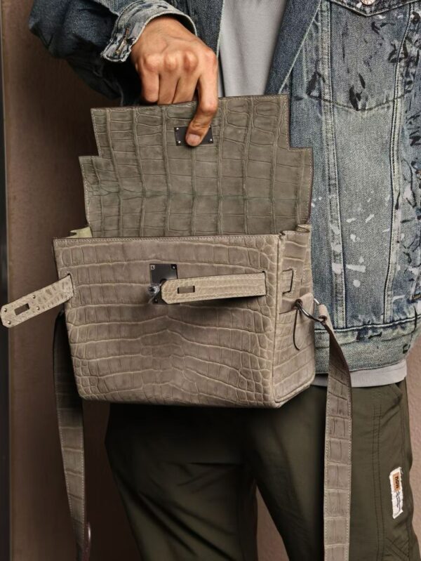 GPC Mode Kelly Messenger 27CM Vert De Gris Frosted Crocodile Leather PHW
