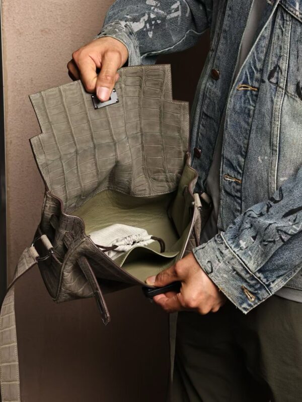 GPC Mode Kelly Messenger 27CM Vert De Gris Frosted Crocodile Leather PHW