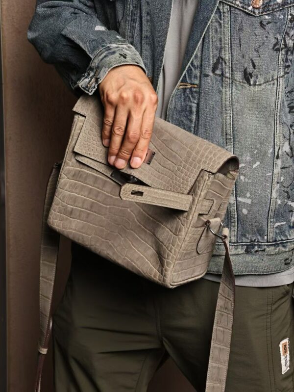 GPC Mode Kelly Messenger 27CM Vert De Gris Frosted Crocodile Leather PHW