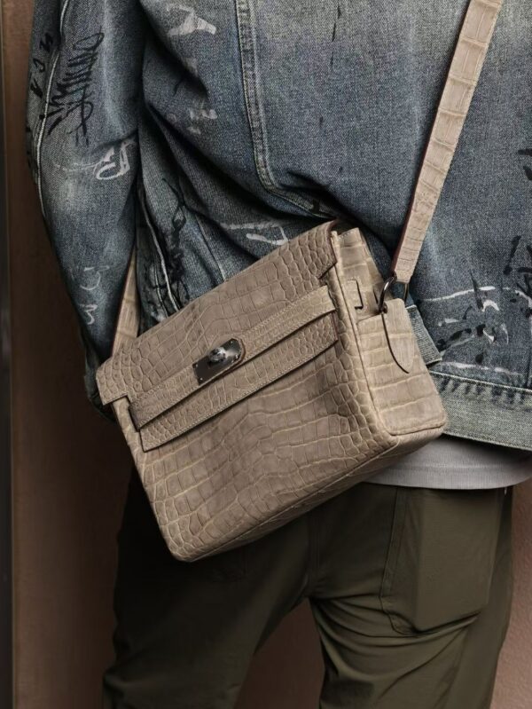GPC Mode Kelly Messenger 27CM Vert De Gris Frosted Crocodile Leather PHW