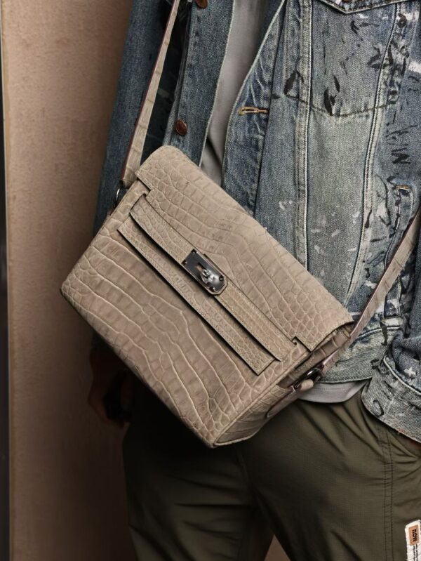 GPC Mode Kelly Messenger 27CM Vert De Gris Frosted Crocodile Leather PHW