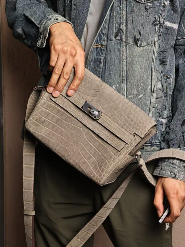 GPC Mode Kelly Messenger 27CM Vert De Gris Frosted Crocodile Leather PHW