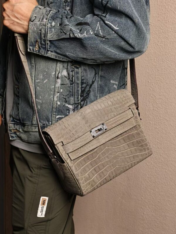 GPC Mode Kelly Messenger 27CM Vert De Gris Frosted Crocodile Leather PHW