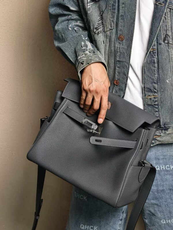 GPC Mode Men’s Shoulder Bag Kelly Messenger 33CM Gris Misty Togo Leather PHW