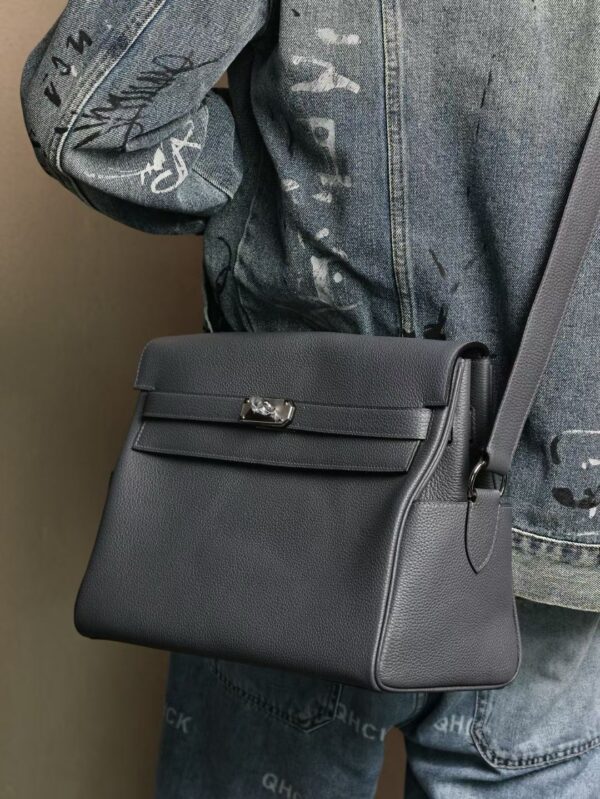 GPC Mode Men’s Shoulder Bag Kelly Messenger 33CM Gris Misty Togo Leather PHW