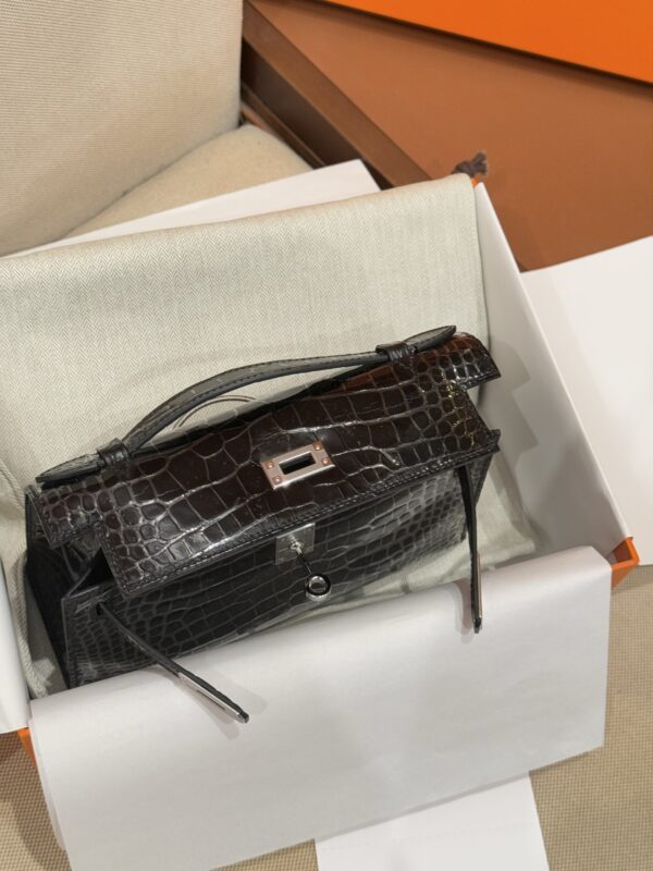 GPC Mode Kelly Pochette 22CM Women’s Evening Bag Shiny Alligator Crorodile CK89 Noir PHW