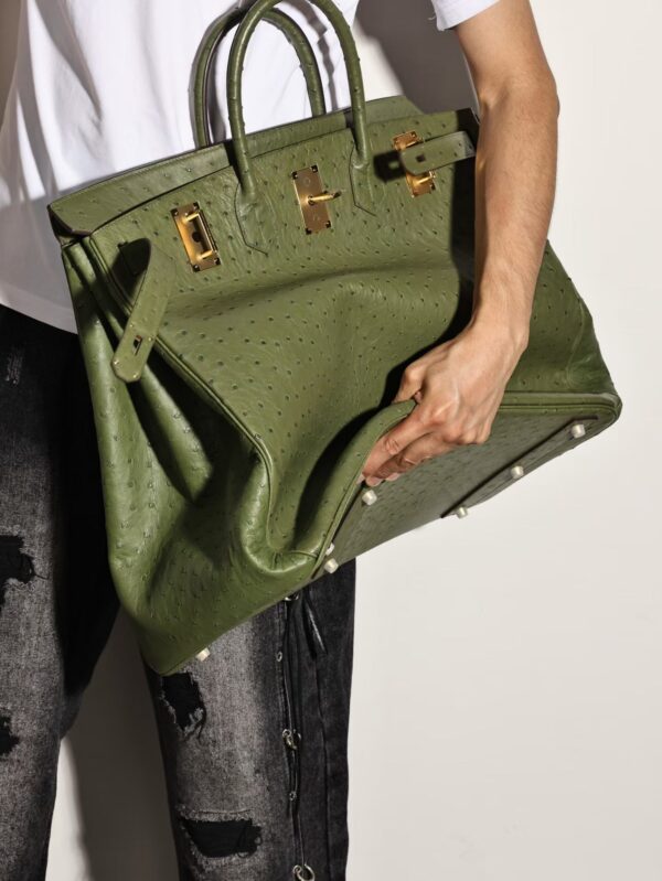 GPC Mode Birkin Hac 50CM Men’s Bag V6 Vert Canopee KK Ostrich Leather GHW Hardware