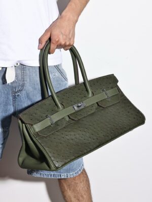 GPC Mode Birkin Shoulder HAC 42CM KK Ostrich / Togo Leather 6H Vert Veronese PHW Hardware