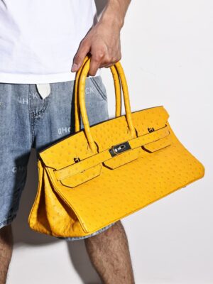GPC Mode KK Ostrich Leather Birkin Shoulder HAC 42CM 9D Amber PHW Hardware