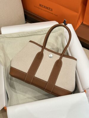 GPC Mode Garden Party Mini 23 CK37 Gold Leather & Beige Canvas PHW Hardware
